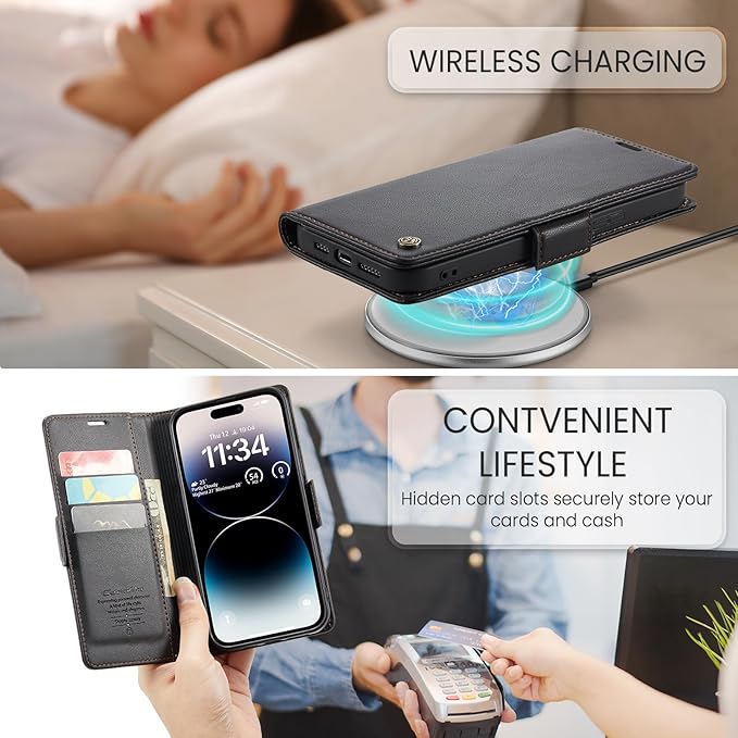 for iPhone 14 Pro Max Case, Premium PU Leather Wallet Case Flip Cover with [RFID Blocking][Card Holder][Stand Function] Shockproof Protective for iPhone 14 Pro Max, Black