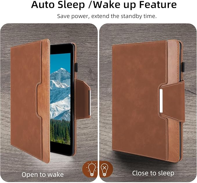 Case for Samsung Galaxy Tab S10 Lite/S10 FE/S9 FE 10.9 Inch/S9 11 Inch - Multi-Angle Stand Cover with Pocket, PU Leather Folio Case with Magnetic Clasp, Auto Wake/Sleep Smart Tablet Cover, Brown