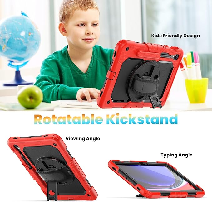 Herize Case for Samsung Galaxy Tab S10 FE/ S9 FE 5G 10.9 Inch/Galaxy Tab S9 11 Inch with Screen Protector for Kids Girls | Shockproof Rugged Protective Case W/Pen Holder Hand Strap Shoulder Strap