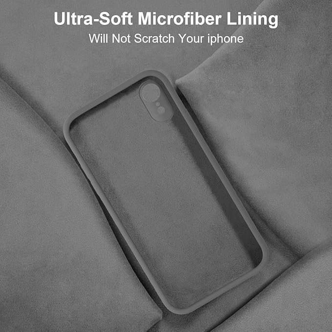 Vooii Compatible with iPhone XR Case, Upgraded Liquid Silicone with [Flat Edges] [Camera Protection] [Soft Anti-Scratch Microfiber Lining] Phone Case for iPhone 10 XR 6.1 inch - Dark Grey