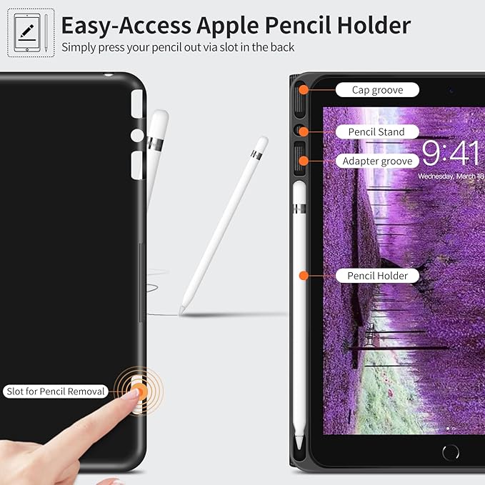 H HOLIMET Case for iPad 9th Generation 10.2 Inch 2021 iPad 8th 7th Generation 2020/2019 with Pencil Holder Vegan Leather Auto Sleep/Wake Smart Shockproof Protective Cover (Purple)