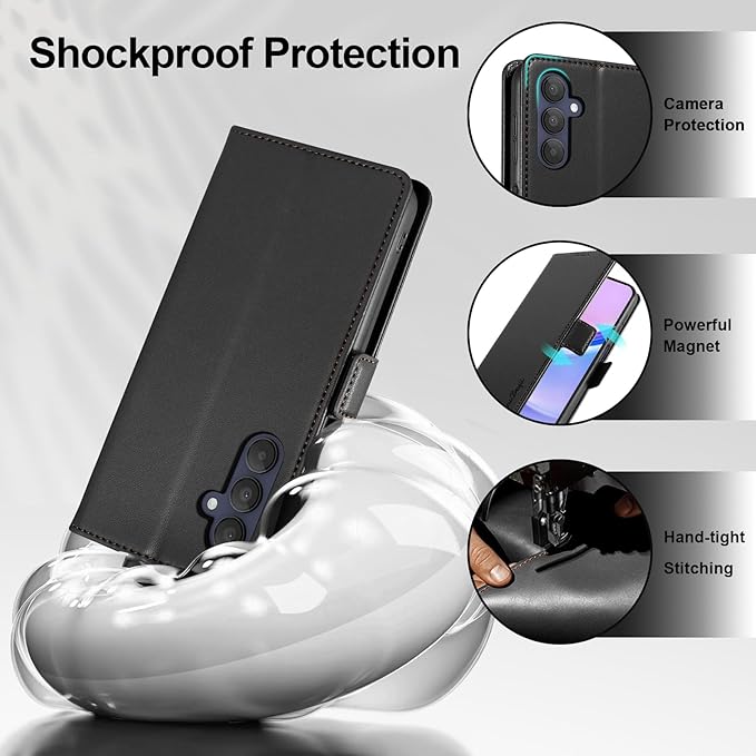 Wallet Flip Case for Samsung Galaxy A15 5G - [RFID Blocking] Luxury PU Leather Card Holder Magnetic Phone Cover with Kickstand,Shockproof Protective Case,Black