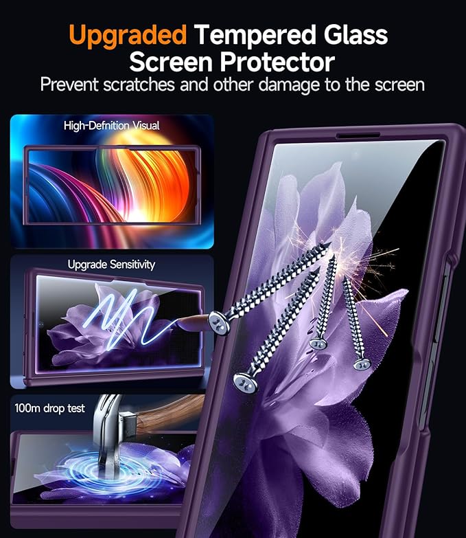 Slim for Samsung Galaxy-Z-Fold-7 Case: Compatible with Magsafe | Built-in Screen Protector [Anti-Scratch] Hinge Guard | Women Men Shockproof Translucent Matte Phone Cover for Z Fold7 5G 2025(Purple)