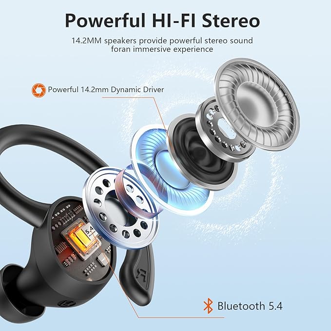 Wireless Earbuds, 2025 New Bluetooth 5.4 Headphones Sport Earphones with 68Hrs Playtime LED Display ENC Noise Cancelling Mic, IPX7 Waterproof Over Ear Ear Buds with Hook for Sports/Running