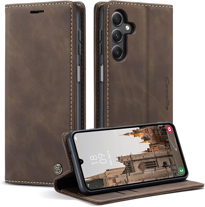 for Samsung Galaxy A15 Case, Flip Wallet Leather Case with Card Holder Magnetic Closure Shockproof Kickstand Protective Phone Cases Cover for Samsung A15,Coffee