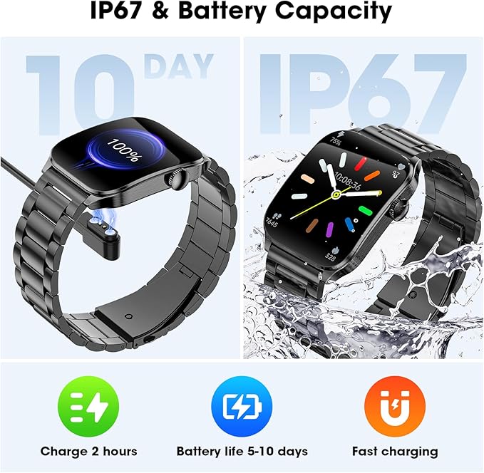 Curve Military Smart Watch for Men(Answer/Make Call), 1.93" AMOLED Smartwatch with Heart Rate/Sleep Monitor, 120+ Sports Modes Fitness tracker, IP68 Waterproof Fitness Watch for Android iOS (2 Straps)