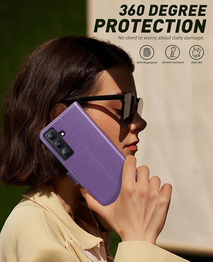 OCASE Compatible with Galaxy S24 5G Wallet Case, PU Leather Flip Folio Case with Card Holders RFID Blocking Kickstand [Shockproof TPU Inner Shell] Phone Cover (2024), Litchi Purple