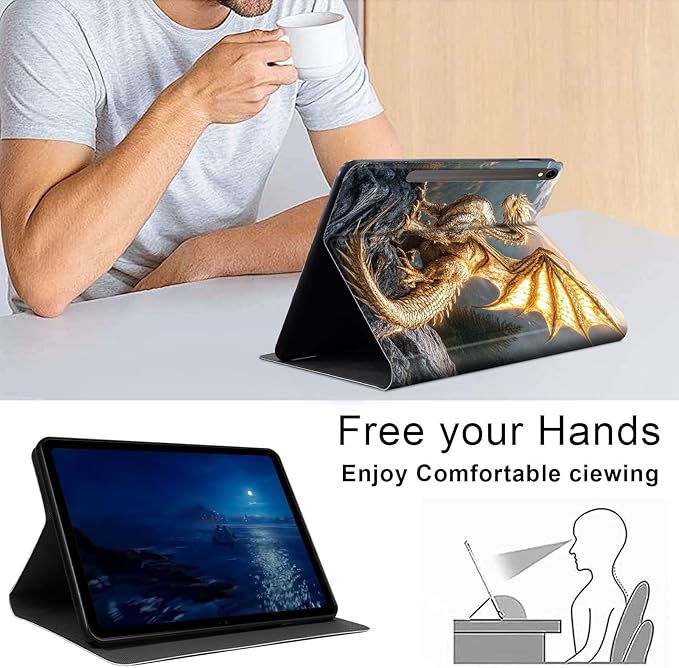 Case for Samsung Galaxy Tab S10 FE/ S9 FE 5G 10.9 Inch/Tab S9 11 Inch, Slim PU Leather Stand Cover with Auto Wake/Sleep, Multi-Angle Viewing & Shockproof, Golden Dragon