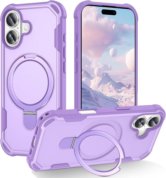 Compatible with iPhone 17 Case with Invisible Magnetic Ring Stand [Compatible with Magnetic] [Military Drop Protection] Shockproof Slim Hard Back Soft Edge Case 6.3 Inch, Purple