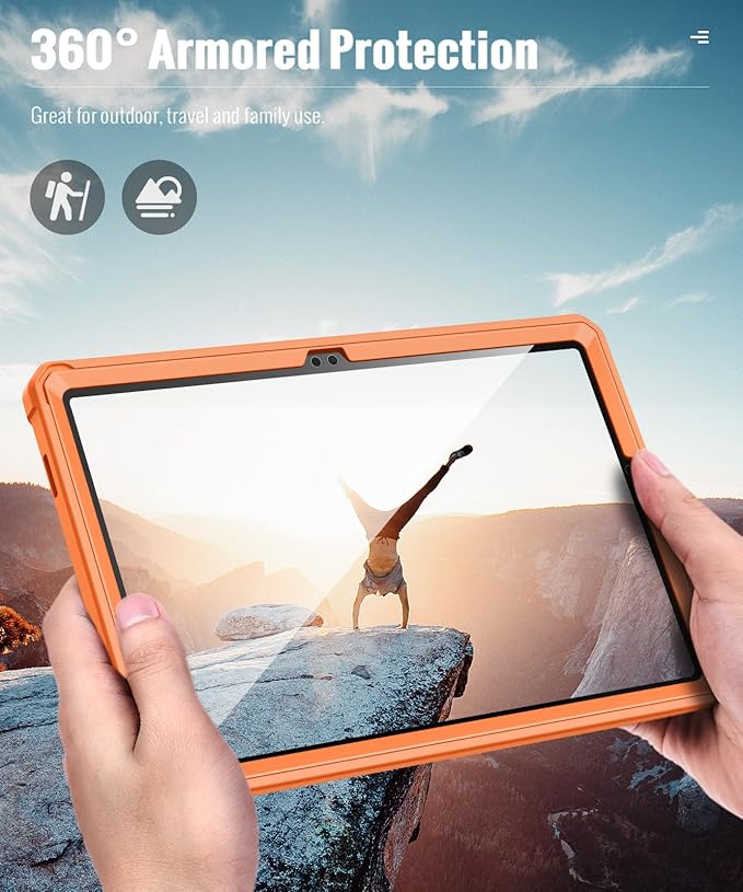 MoKo Case Fit Galaxy Tab A9 Plus 11-Inch 2023 (SM-X210/X216/X218), Shockproof Full Body Rugged Stand Back Cover Built-in Screen Protector Fit Galaxy Tab A9+ 11" 2023, Orange