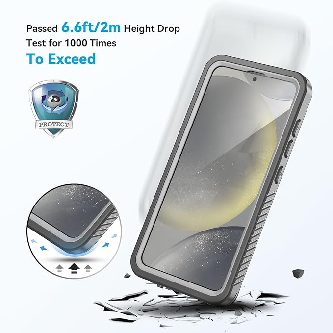 Lanhiem for Samsung Galaxy S24+ Plus Phone Case, IP68 Waterproof Dustproof Case with Built-in Screen Protector, Rugged Full Body Shockproof Protective Cover for Galaxy S24 Plus 6.7 Inch, Marble Gray