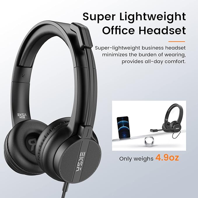 Headsets with Microphone for Laptop, 3.5mm Wired Computer Headset Super-Lightweight Noise Cancelling Headphones with in-line Control Volume & Mute, PC Headset Perfect for Classroom, Home or Office