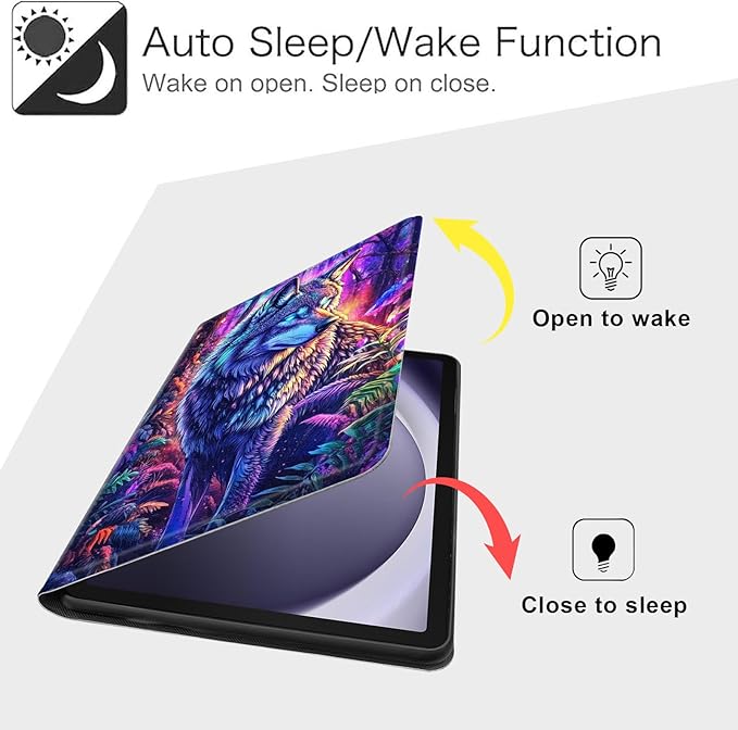 Case for Samsung Galaxy Tab A9+/A9 Plus 11” 2023 Model (SM-X210/X216/X218), Slim PU Leather Stand Cover with Auto Wake/Sleep, Multi-Angle Viewing & Shockproof, Majestic Wolf