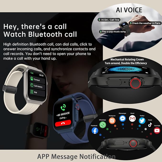Smart Watch for Man Women with Bluetooth Call, Android ＆ iOS Compatible 1.96" AMOLED Touchscreen AI Voice Fitness Tracker Heart Rate/Sleep/SpO2/Stress Monitor Pedometer, 120+ Sport Modes