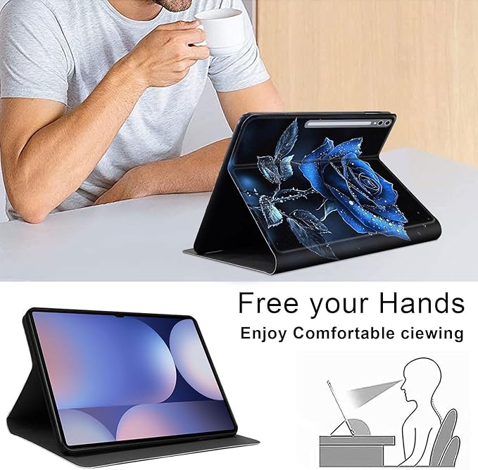 Case for Samsung Galaxy Tab S10 Ultra/Galaxy Tab S9/S8 Ultra 14.6-Inch, Slim PU Leather Stand Cover with Auto Wake/Sleep, Multi-Angle Viewing & Shockproof, Blue Rose