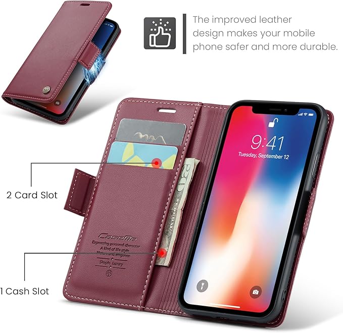 for iPhone X Case/iPhone Xs Case, Premium PU Leather Wallet Case Flip Cover with [RFID Blocking][Card Holder][Stand Function] Shockproof Protective for iPhone X/XS, Red
