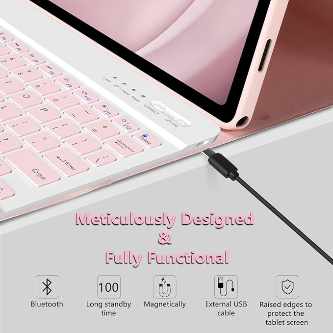 MMK Galaxy Tab A9 Plus Case with Keyboard, Samsung A9 Plus Tablet Case Keyboard (11" 2023, SM-X210/X216/X218), Wireless Detachable-Gentle Mousse Pink
