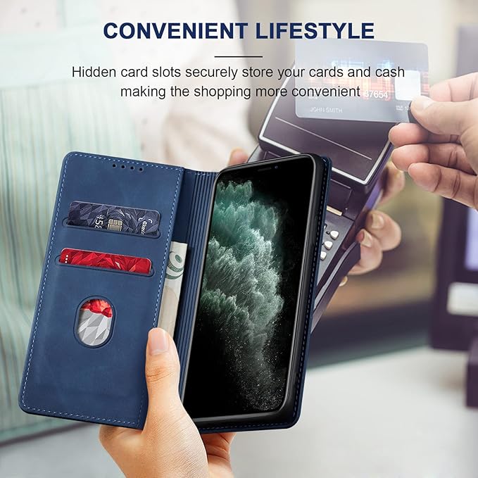 Jasonyu Flip Wallet Case for iPhone 11 Pro,Leather Magnetic Folio Cover with Card Holder,Kickstand - TPU Shockproof Durable Protective Phone Case,Blue