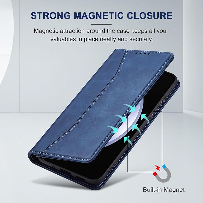 Jasonyu Flip Wallet Case for Samsung Galaxy S23 FE,Leather Magnetic Folio Cover with Card Holder,Kickstand - TPU Shockproof Durable Protective Phone Case,Blue