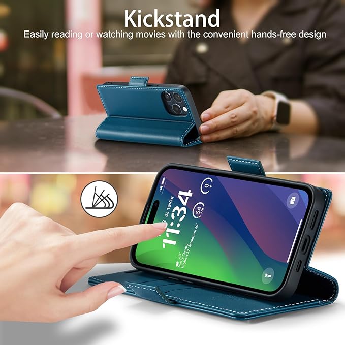 japezop iPhone 15 Pro 5G Wallet Case with [RFID Blocking],Card Holder Kickstand Magnetic,Leather Flip Case Wallet for iPhone 15 Pro 5G 6.1 Inch (Fashion Blue)