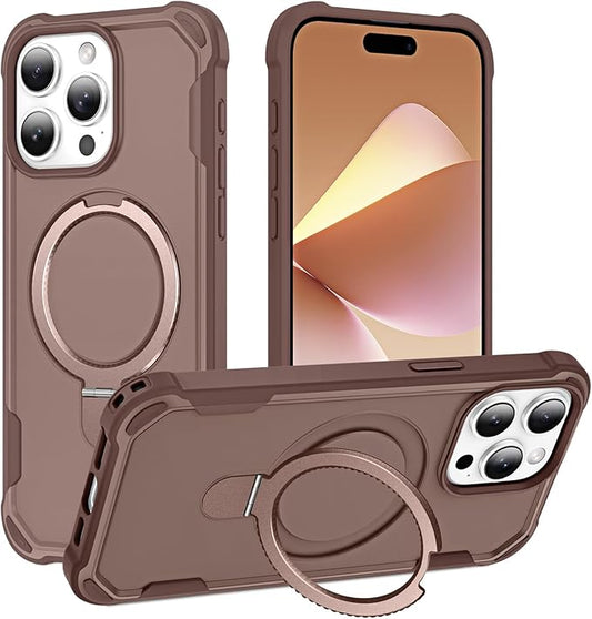 Compatible with iPhone 15 Pro max Case with Invisible Magnetic Ring Stand [Compatible with Magnetic] [Military Drop Protection] Shockproof Hard Back Soft Edge Promax Case 6.7 Inch, Khaki