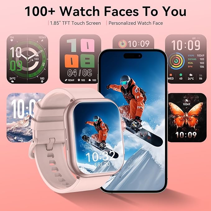 Smart Watch for Men Women, 1000 mAh 100 Day Battery Life, 1.85" Fitness Tracker Bluetooth Call/Make Calls, IP68 Waterproof, 120+ Sport Modes, 24/7 Heart Rate/Sleep Monitor Fitness Watch, iOS/Android