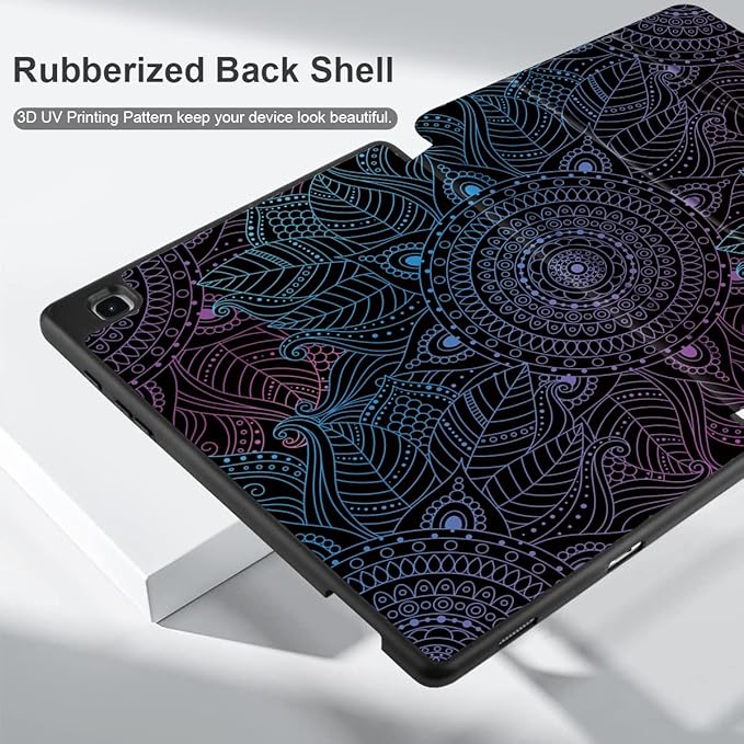 DONGKE Case for Samsung Galaxy Tab S6 Lite 10.4 Inch 2024/2022/2020, Trifold Stand + S Pen Holder + Auto Wake/Sleep + Soft TPU Protective Stand Back Cover, Mandala