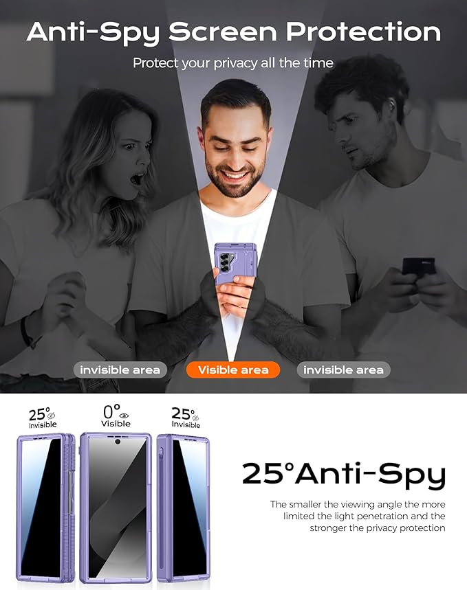 for Galaxy Z Fold 4 Case, S Pen Holder & Privacy Screen Protector & Kickstand & Hinge Protection, Slim Rugged Military-Grade Shockproof Protective Phone Case for Samsung Fold 4 (Purple)