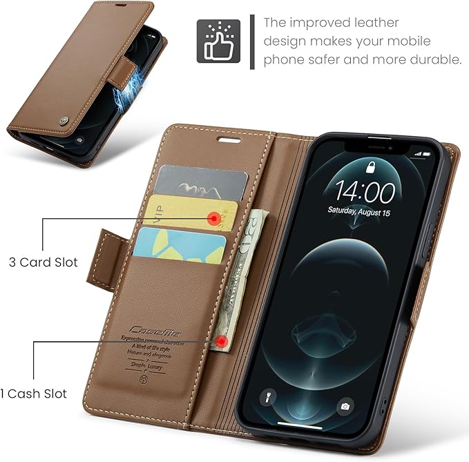 for iPhone 12 Pro Max Case, Premium PU Leather Wallet Case Flip Cover with [RFID Blocking][Card Holder][Stand Function] Shockproof Protective for iPhone 12 Pro Max, Brown