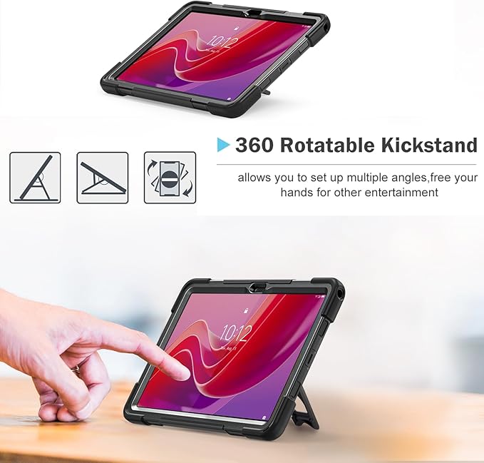 ProCase Protective Case for Lenovo Tab M11 / Lenovo Tab K11 LTE 2024, Rugged Heavy Duty Shockproof Rotating Kids Cover with 360° Rotate Kickstand & Shoulder Strap for Tab TB330FU TB330XU -Black