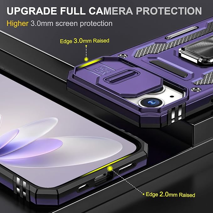 Case for iPhone 14 iPhone Case with Camera Lens Cover, with Ring Holder Kickstand, fit Magnetic Car Mount, for iPhone 14 (Purple)