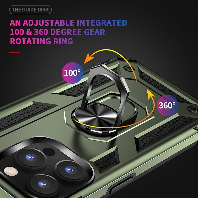 ADDIT Phone Case for iPhone 14 Pro Max Case,with Kickstand Ring,Adjustable Stand,Military Grade,Heavy Duty Protection,Shockproof,Anti-Fingerprint,Support Magnet Car Mount,ArmyGreen