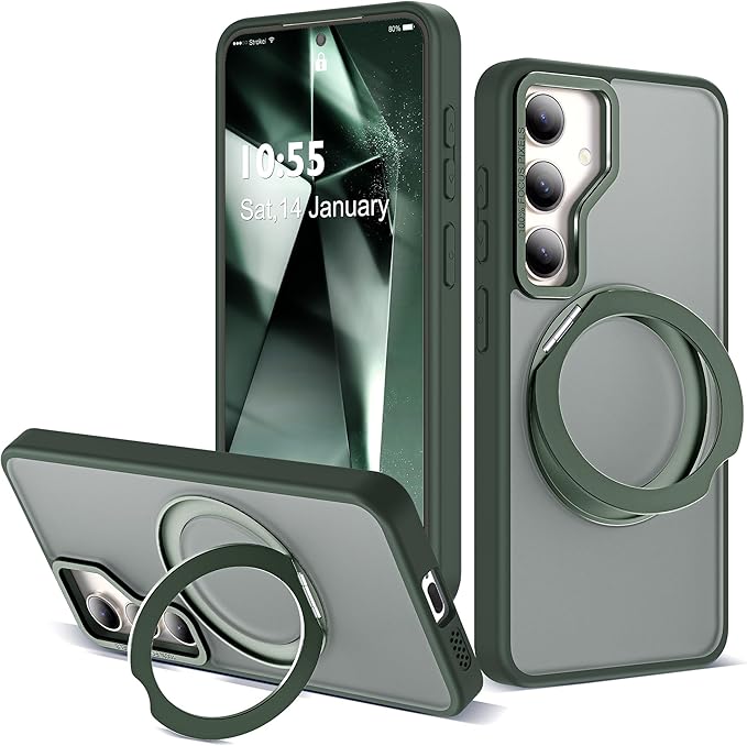 for Samsung Galaxy S23 Case with 360°Rotatable Magnetic Ring Stand Compatible with Mag-Safe Military Standard Protection Shockproof Matte Translucent Phone Cases for Samsung Galaxy S23,Green