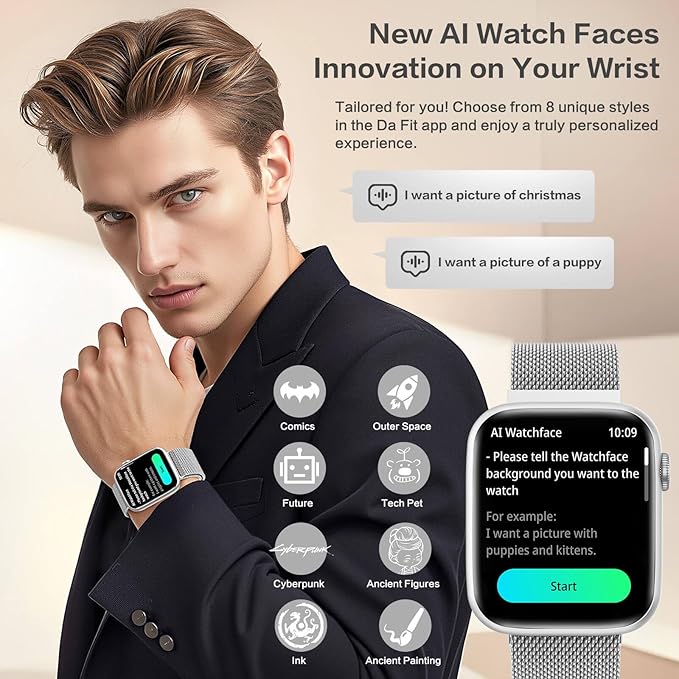 2025 Smart Watches Blood Pressure, 1.9" AMOLED Display with Bluetooth Call, Smartwatch with Da GPT AI/AI Watch Face, 24/7 Heart Rate Stress Sleep Monitor, IP68 Waterproof, Compatible with Android iOS