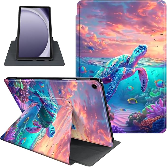 Case for Samsung Galaxy Tab A9+/A9 Plus 11 Inch 2023 Tablet Case, 360 Degree Rotating Folio Stand Smart Cover for Galaxy Tab A9+ Tablet SM-X210/X216/X218, Auto Sleep/Wake, Sea Turtle 2