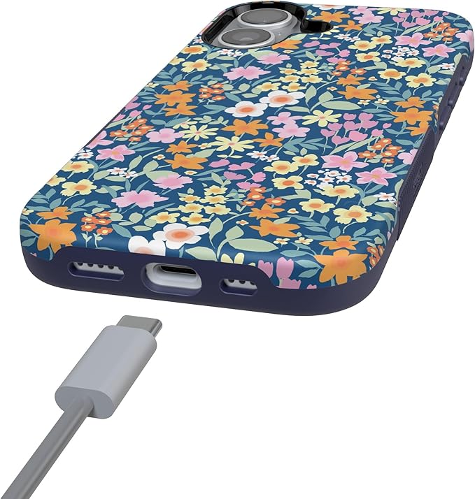 Casely iPhone 17 Case | Full Bloom | Navy Floral | Compatible with MagSafe | Bold Protective Design