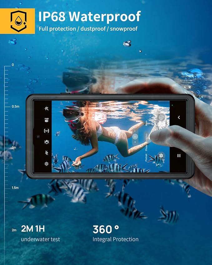 Lanhiem for Samsung Galaxy S24 Ultra Case, IP68 Waterproof Dustproof, Built-in Screen Protector, Rugged Full Body Shockproof Protective Cover for Galaxy S24 Ultra 5G 6.8 Inch, Black