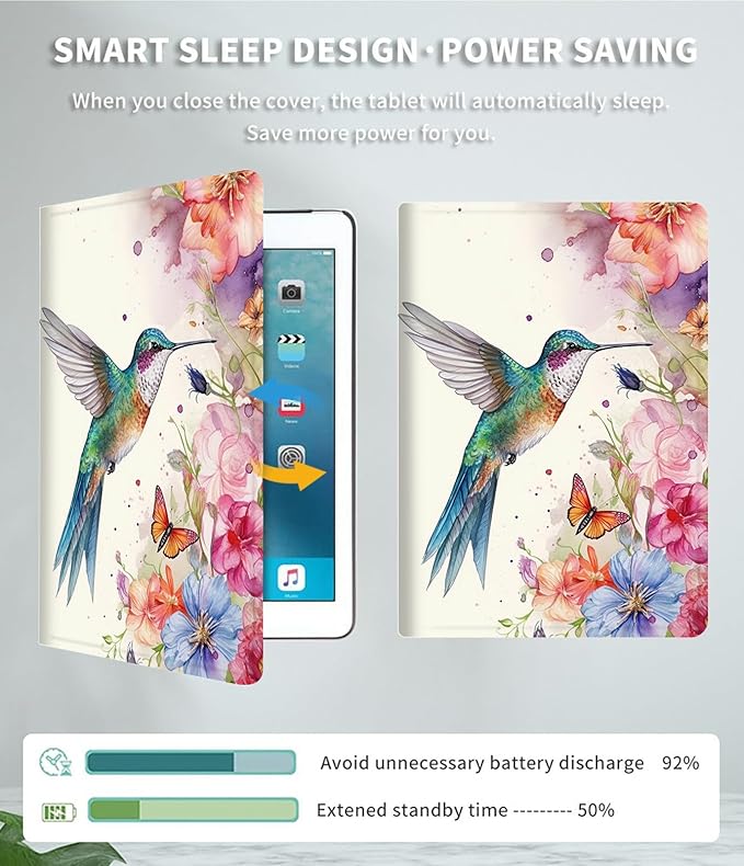 Case for 13 Inch Microsoft Surface Pro 8 (2021 Release) PU Leather Slim Lightweight Multiple Angles Stand Smart Cover with Auto Wake/Sleep for 2021 Surface pro 8 13 Inch, Hummingbirds Flower