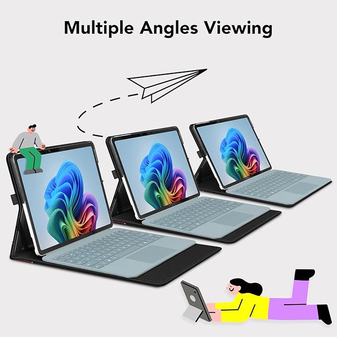 Fintie Case for Microsoft Surface Pro 12 Inch 1st Edition (2025), Multiple Angle Viewing Portfolio Business Cover with Pocket & Stylus Holder, Compatible with Type Cover Keyboard (Black/Brown)