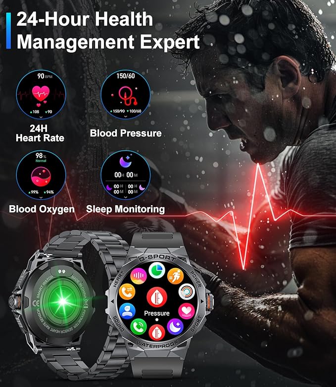 LIGE Smart Watch for Men(Bluetooh Call),1.43" Always on Display Military Smartwatch for Android iOS with 400mAH,120+ Sports Modes,Heart Rate/Blood Pressure Tracker,Multifunction Smart Watch