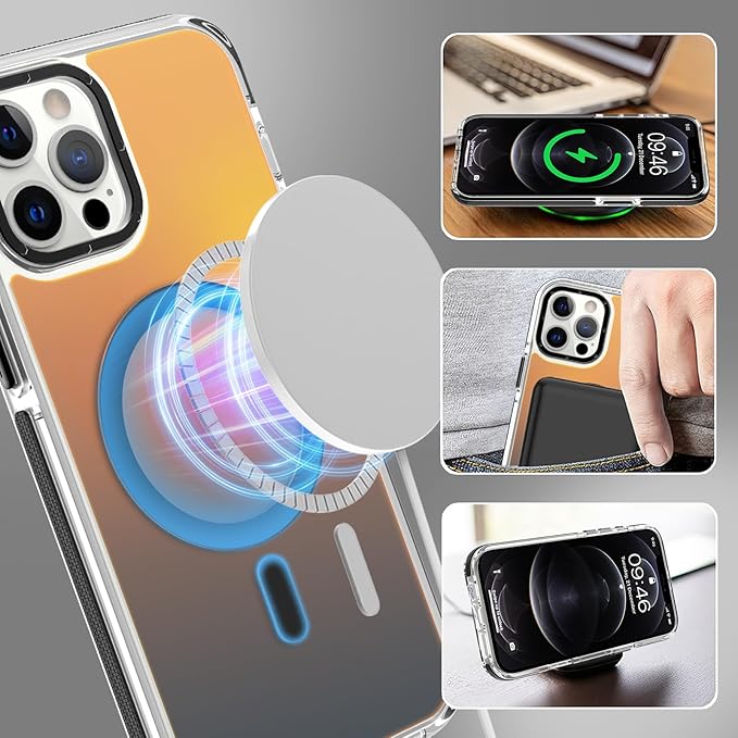 MOWIME Magnetic Case for iPhone 12 Pro Max [Compatible with Magsafe] [Cute Fashion Fluorescent Design] [1 Screen Protector] Slim Translucent Matte Case for iPhone 12 Pro Max 6.7" 2020, Black