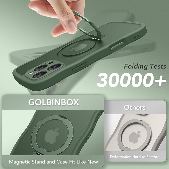 GolbinBox for iPhone 16 Pro Max Case for Women,[Compatible with Magsafe][360° Spin Magnetic Stand][Cute Wave Edge][Military-Grade Protection] Translucent Matte Phone Case for iPhone 16 ProMax, Green