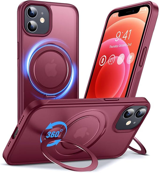 Anqrp 360° All-in-ONE Stand Case for iPhone 12/12 Pro Case with Rotatable Magnetic Kickstand Ring Holder, Compatible with MagSafe, MIL-Grade Shockproof iPhone 12/12 Pro Phone Case Cover 6.1" Red