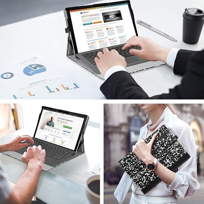 Fintie Case for 12.3 Inch Microsoft Surface Pro 7 Plus, Surface Pro 7/6/5/4/3 - Portfolio Business Cover with Pocket, Compatible with Type Cover Keyboard, Composition Book