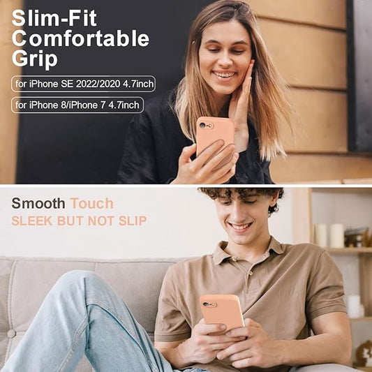 Vooii for iPhone SE Case 2022/3rd/2020,iPhone 8/7 Case, Upgraded Liquid Silicone with [Flat Edges] [Camera Protection] [Soft Anti-Scratch Microfiber Lining] Phone Case for iPhone SE - Cantaloupe