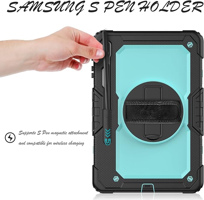 Case for Samsung Galaxy Tab S8 Plus 2022/S7 FE/S7 Plus 5G 12.4-inch Tablet Case Protective [with Screen Protector], Rotatable Kickstand, S Pen Holder, Hand/Shoulder Strap (SkyBlue)