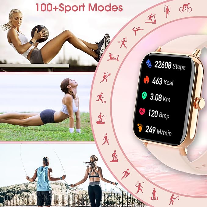 Smart Watch for Women(Answer/Dial Calls) 1.83" HD AI Voice Smartwatch with Fitness/Step Tracker/Heart Rate/Sleep/Stress Monitor, 120+ Sports Modes IP68 Waterproof for iOS/Android, Light Pink