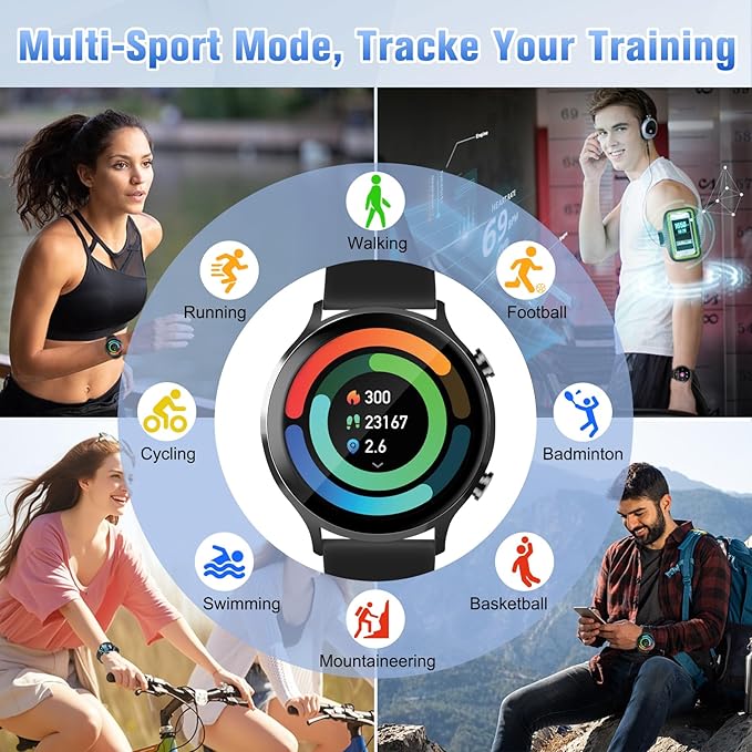 Smart Watch 2025 Upgraded, 1.39" HD Fitness Watch for Men/Women, IP68 Waterproof Watch with Heart Rate/Blood Oxygen/ Sleep Monitor 110+ Sports Modes, Long-Lasting Battery Compatible with Android/iOS