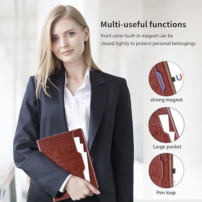 Case for Lenovo Tab M10 Plus 3rd Gen 10.6 Inch 2022 (TB125FU/TB128FU) - PU Leather Business Folio Case with Hand Strap and Pocket, Brown