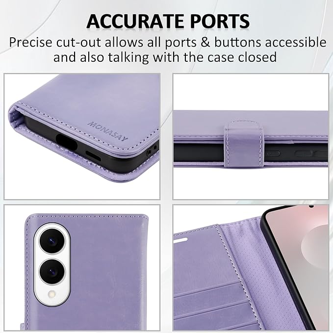 MONASAY Wallet Case Fit for Samsung Galaxy S25 Edge 5G，[Lens & Glass Screen Protector] [RFID Blocking] Flip Folio Leather Cell Phone Cover with Credit Card Holder, 6.7 inch, Lavenders
